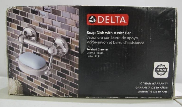 lot 672 image: Delta Soap Dish with Assist Bar - Polished Chrome