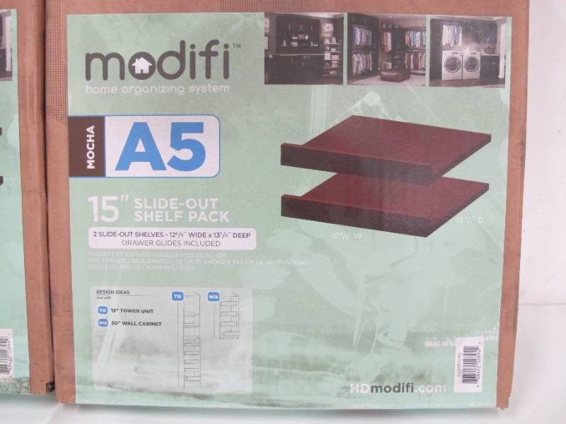 lot 658 image: 2-Pack Modifi Home Organizing System Mocha A5 15 Slide-Out Shelf Pack