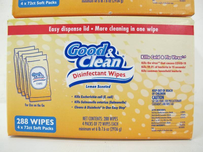 lot 660 image: 2 Boxes Good & Clean Disinfectant Wipes - 8 x 72 Count Packs - 576 Wipes Total