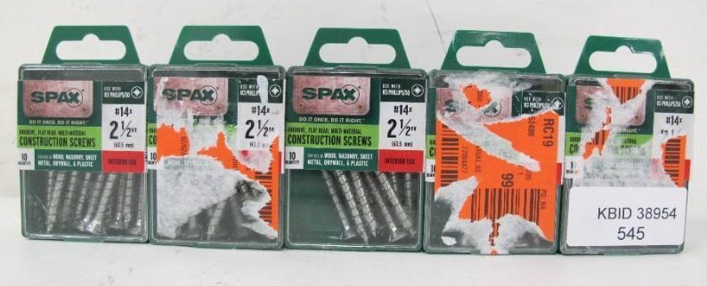 lot 705 image: 5-Pack SPAX #14 2-12 in. Philips Square Drive Flat Head Full Thread Zinc Coated Multi-Material Screw (10 per Box - 50 Pieces)