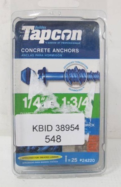 lot 703 image: Tapcon 14 in. x 1-34 in. Hex-Washer-Head Concrete Anchors (25-Pack)