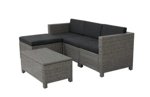 lot 603 image: Noble House Puerta Gray 5-Piece Wicker Outdoor Sectional with Black Cushions