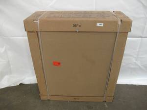 lot 607 image: Hampton Bay Hampton Satin White Raised Panel Stock Assembled Wall Kitchen Cabinet (36 in. x 42 in. x 12 in.)