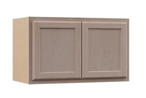 lot 618 image: Hampton Bay Hampton Assembled 30x18x12 in. Wall Bridge Cabinet in Unfinished Beech