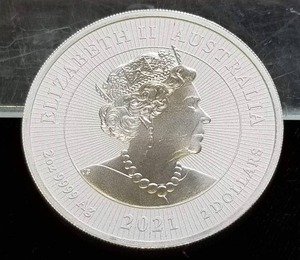 lot 33 image: 2021 AUSTRALIA $2 PLATYPUS 2 TROY OZ .9999 FINE SILVER