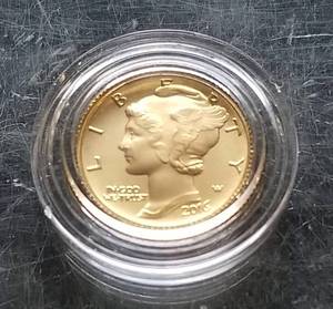 lot 07-A image: 2016 US 110th OZ GOLD MERCURY DIME 100th ANNIVERSARY IN ORIGINAL MINT PACKAGING