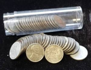 lot 34-A image: ROLL OF 1943 US WWII WAR TIME STEEL CENTS 50 COINS