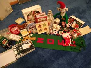 lot 47 image: Tote of Christmas Ornaments, Etc