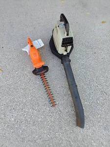 lot 102 image: Craftsman Gas Blower & Black & Decker Electric Hedge Trimmer