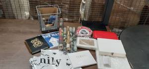 lot 27 image: Box Overflowing with Office Decor. ...