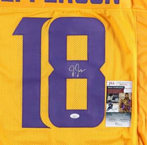 lot 5 image: Minnesota Vikings Justin Jefferson Signed Limited Edition Gold & Purple Speed Rush Pro Style Jersey JSA COA