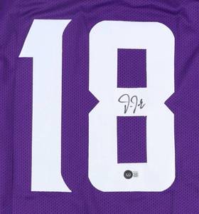 lot 1 image: Minnesota Vikings Justin Jefferson Signed Purple Pro Style Jersey Beckett COA