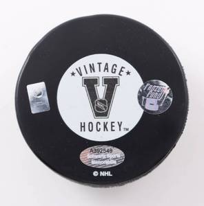 lot 34 image: Dino Ciccarelli Signed and Inscribed HOF 10 Minnesota North Stars Hockey Puck Schwartz COA