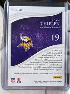lot 18F image: Adam Thielen 2020  Immaculate Game Worn Patch #1119 Football Card