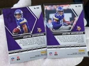lot 18D image: (2) 2020 Justin Jefferson Mosaic True Rookie and Debut Rookie Cards
