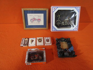 Harley Davidson Clock, Picture Frames & Playing Cards