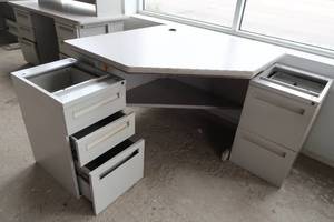 CORNER TABLE  DESK , FILE CABINENTS