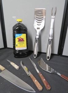 BBQ TOOLS  TIKI TORCH FUEL  KNIVES