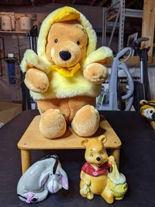 lot 100 image: Vintage Original Winnie The Pooh and  Eeyore Collection-Plush and Porcelain Collectibles