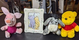 lot 105 image: Vintage Winnie The Pooh Set- Sears Disney Piglet, Winnie and Eeyore, Framed Print
