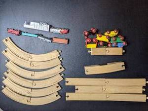 lot 176 image: Vintage Train Wooden Train Tracks and Trains