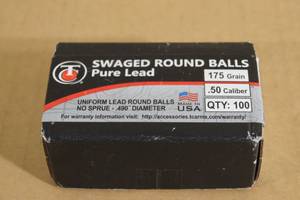 lot 196 image: 100 Thompson Center 175 Gr .50 Cal Swaged Lead Round Balls