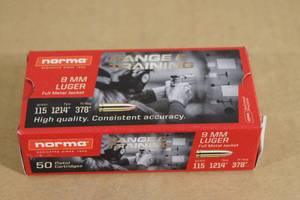 lot 124 image: 50 Norma 9mm Luger 115 Gr FMJ Ammo