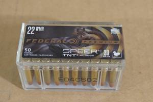 lot 92 image: 50 Federal Premium .22 WMR 30 Gr Speer TNT HP Ammo