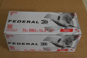 lot 105 image: 100 Federal 12 Gauge 2-34 8 Shot Shotshells