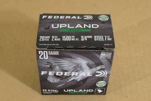 lot 97 image: 25 Federal Upland 20 Gauge 2-34 Steel 7-12 Shot Shotshells