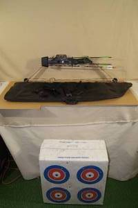 lot 17 image: Browning Nomad XL Compound Bow with Bag, Release, Arrows, and Target