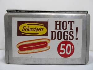 lot 15 image: Vintage Cronstroms Aluminum Cooler wHot Dog Advertising