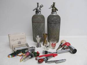 lot 54 image: Group of Vintage Bar Items - Old Seltzer Bottles etc