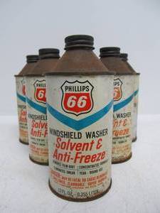lot 58 image: Lot of 6 Vintage Phillips 66 Cone Top Anti-Freeze Oil Cans