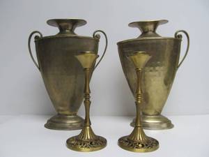 lot 62 image: Pair of Brass Vases & Candlesticks