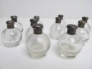 lot 68 image: Set of 10 Vintage Round Glass Salt & Pepper Shakers w Sterling Silver Tops