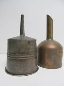 lot 75 image: Large Antique COLEMAN & Old Copper Funnels