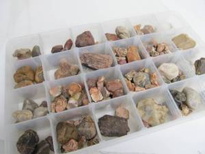 lot 84 image: Divided Case Full Of Assorted Agates & Other Rocks