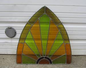 lot 101 image: Vintage Shield-Form Stained Glass WindowPanel