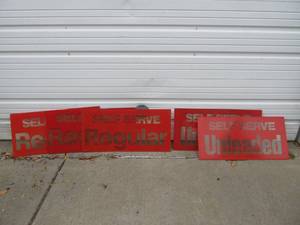 lot 104 image: Lot of 5 Vintage Plexiglass Gas Station Signs