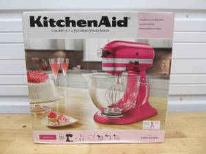 lot 147 image: Brand New KitchenAid 5-Quart Mixer - Pink (Raspberry Ice)