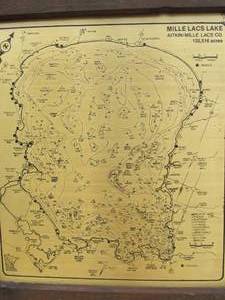 lot 157 image: Large Vintage Framed Solid Brass MILLE LACS Lake Map