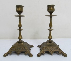 lot 295 image: Small Antique Art Nouveau Brass Candlesticks