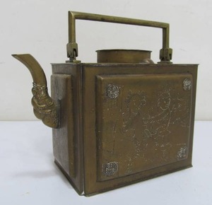 lot 332 image: Old Vintage Chinese Brass Teapot