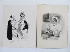 lot 339 image: 2 Old Vintage Original Illustration Drawings 