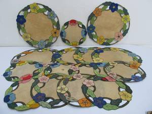lot 343 image: Large Group of Antique 1920s Needlepoint Mats