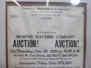 lot 180 image: Framed Original Antique Auction Broadside for The Murphy Machine Company