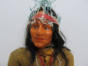 lot 198 image: Large Vintage 1930s-40s Era Native Skookum Indian Chief Doll