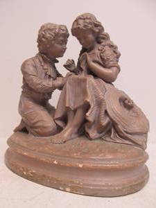 lot 200 image: Antique Signed First Love Statue by Henneckes Florentine Statuary