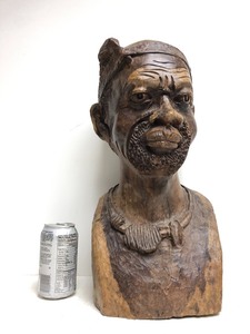 lot 361 image: Large HEAVY Carved Wood African Bust Sculpture